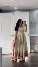 Ivory Chinon Silk Anarkali Suit Set