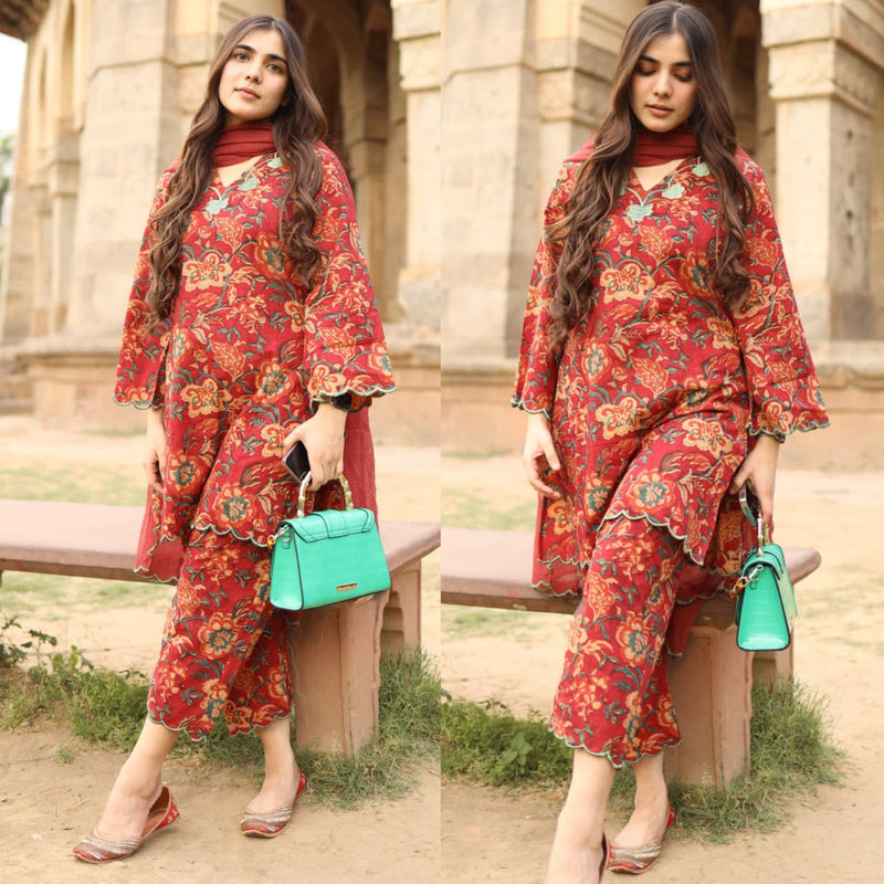 SOMIYA Women’s Pure Cotton Printed Suit Set with Dupatta