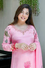 Pink Chinon Straight Kurta Set for Women