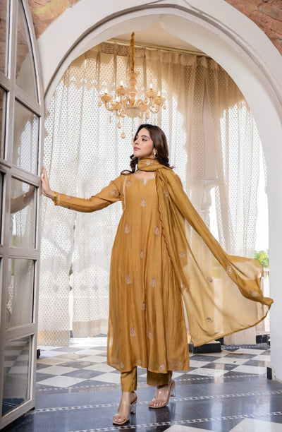 PARI Pure Mul Chanderi 3 Piece Suit Set with Dupatta