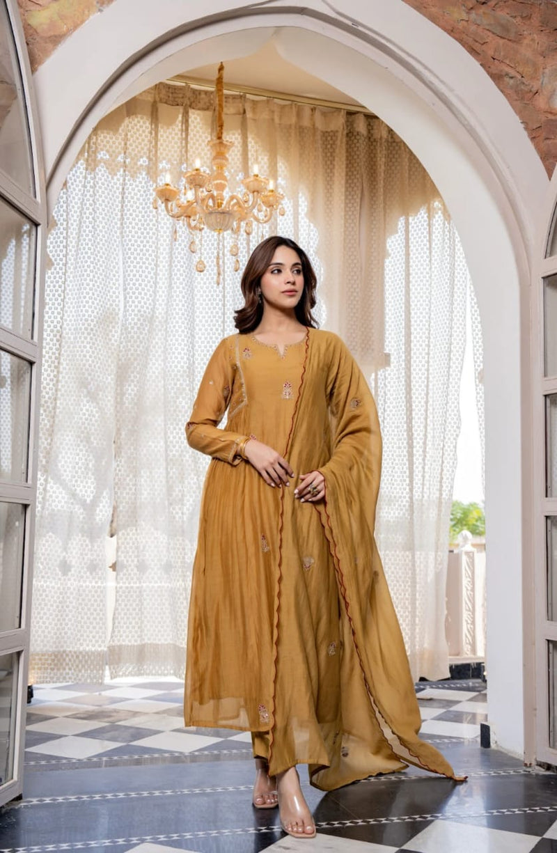PARI Pure Mul Chanderi 3 Piece Suit Set with Dupatta