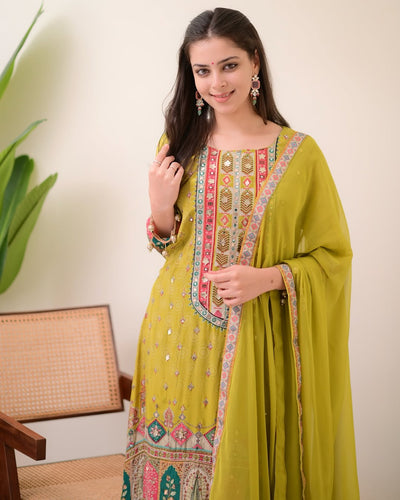 Pista Shanti Chinon Anarkali Kurti Palazzo Set with Chiffon Dupatta