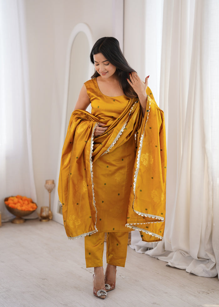 Yellow Aura Chanderi Jacquard Suit Set