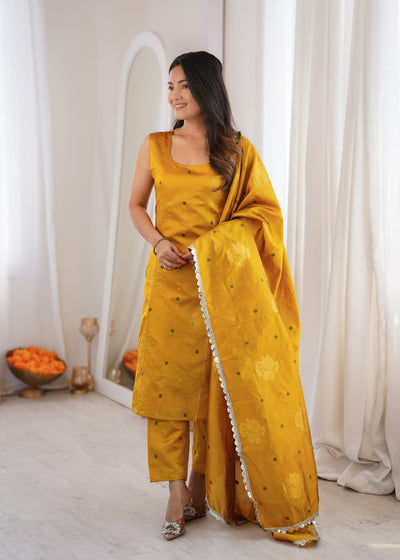 Yellow Aura Chanderi Jacquard Suit Set