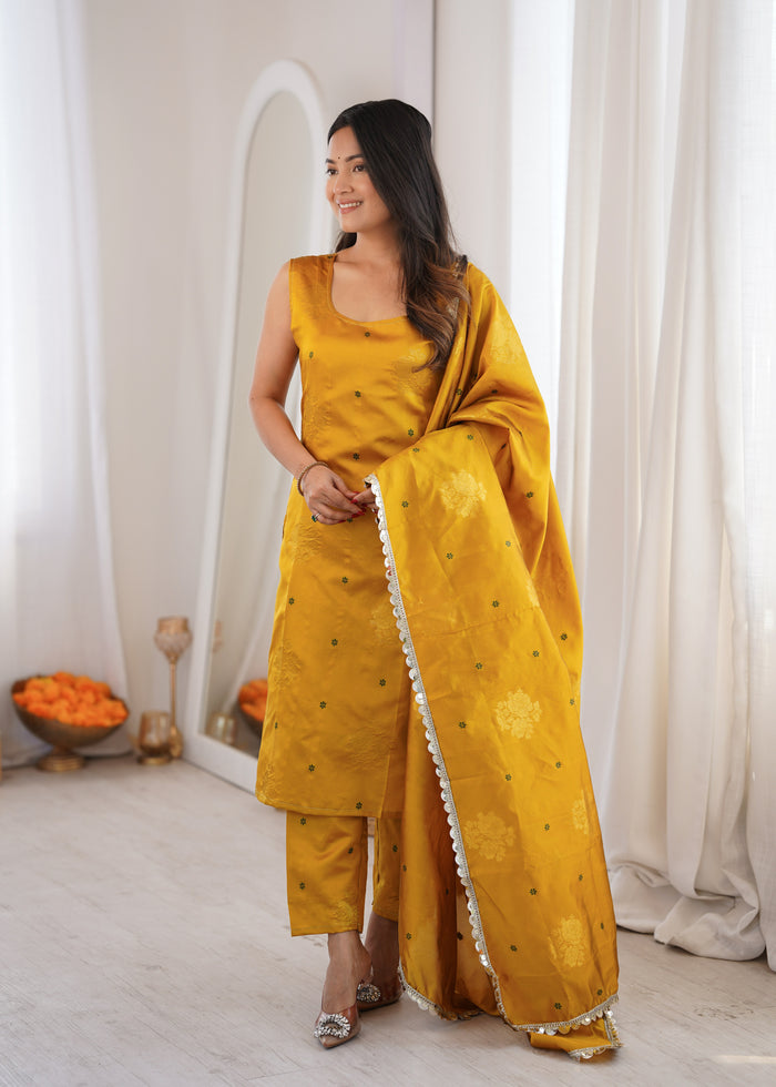 Yellow Aura Chanderi Jacquard Suit Set