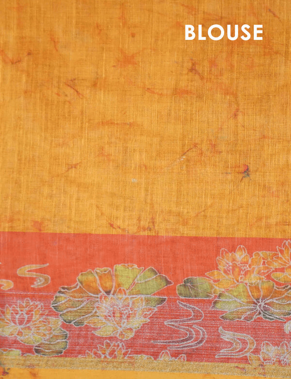 Adorable Red Colored Cotton Linen Designer Printed Saree