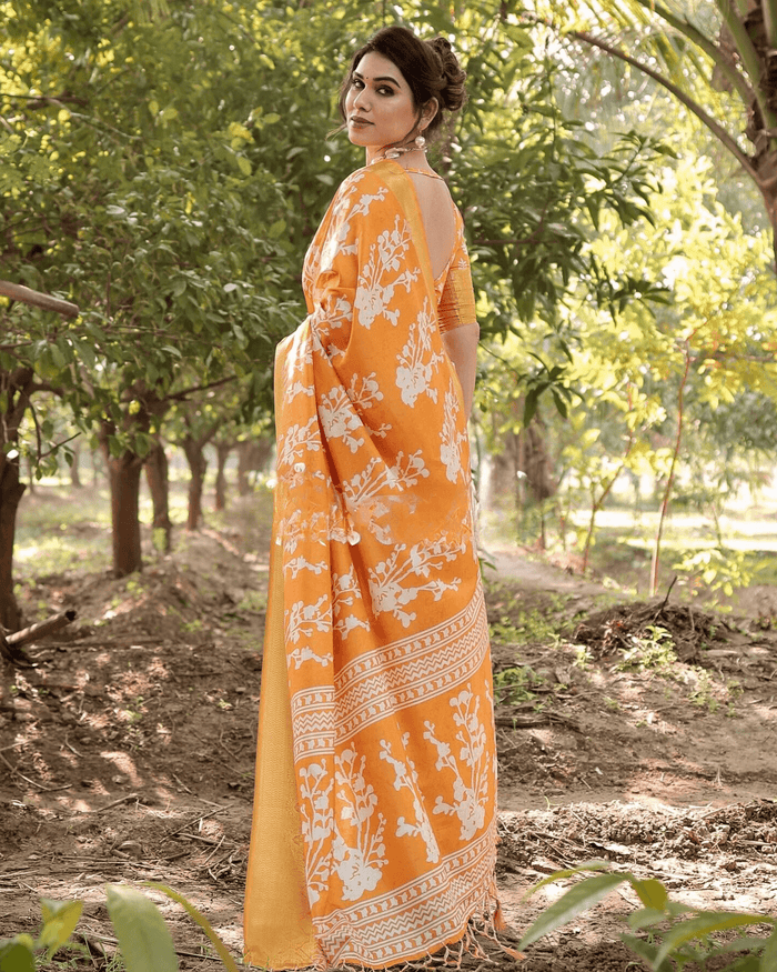 Adorning Yellow Colored Jacquard Silk Saree