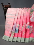 Alluring Baby Pink Colored Cotton Linen Designer Printed Saree