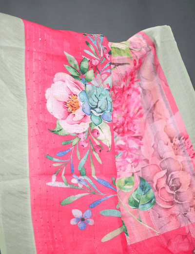 Alluring Baby Pink Colored Cotton Linen Designer Printed Saree - Ibis Fab