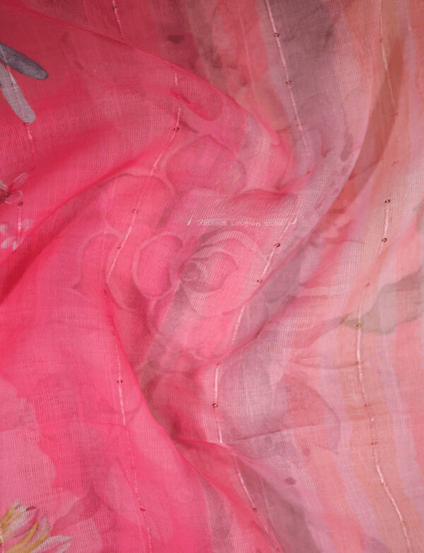 Alluring Baby Pink Colored Cotton Linen Designer Printed Saree