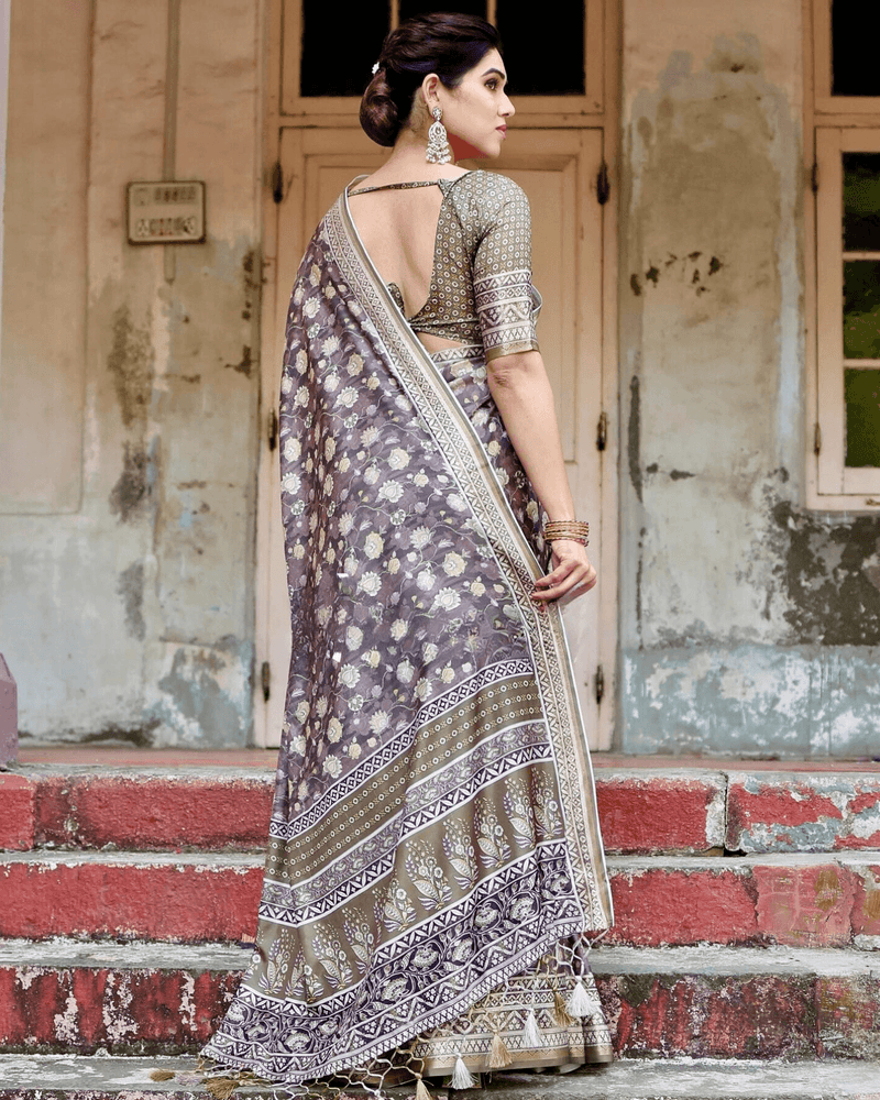 Alluring Brown Colored Jacquard Silk Saree - Ibis Fab