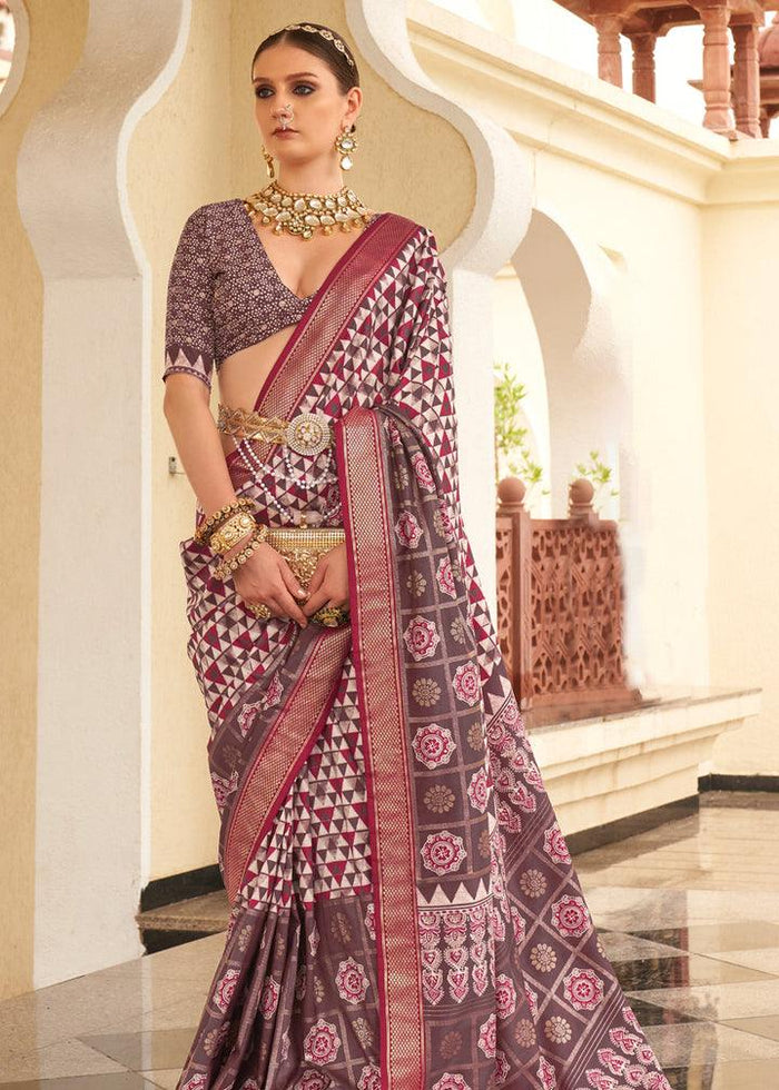 Alluring White And Maroon Colored Printed Pure Soft Silk Saree