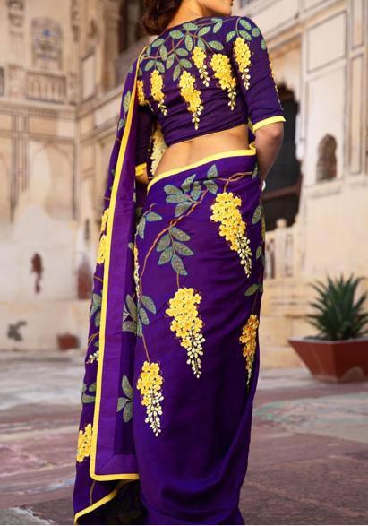Attractive purple colour Digital Printed Linen Saree