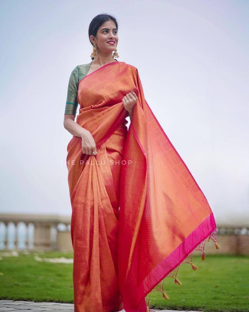 Attractive Red Soft Silk Saree With Pretty Blouse Piece - Ibis Fab