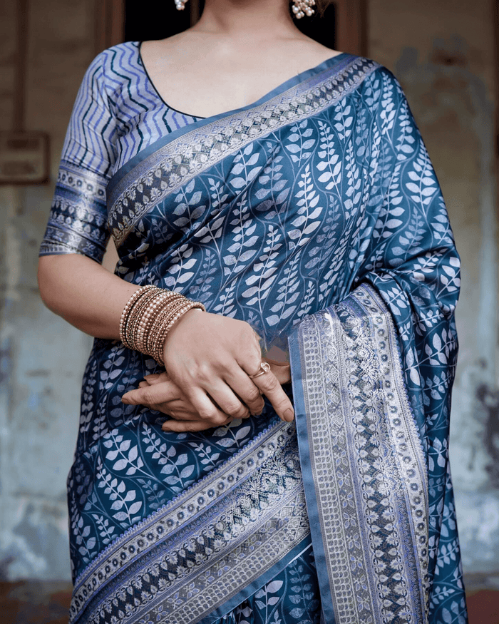 Awesome Navy Blue Colored Jacquard Silk Saree