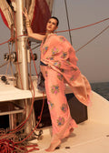 Awesome Peach Colored Printed Pure Soft Silk Saree