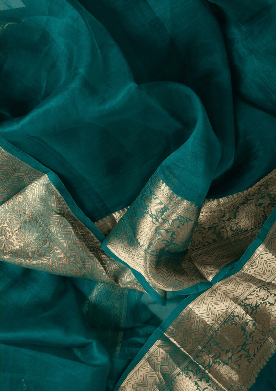 Banarasi Organza saree in Rama, adorable festive wear