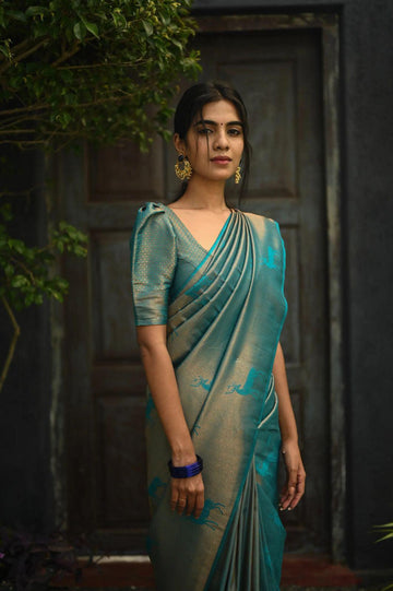 Beautiful Sky Blue Jacquard Work Silk Saree