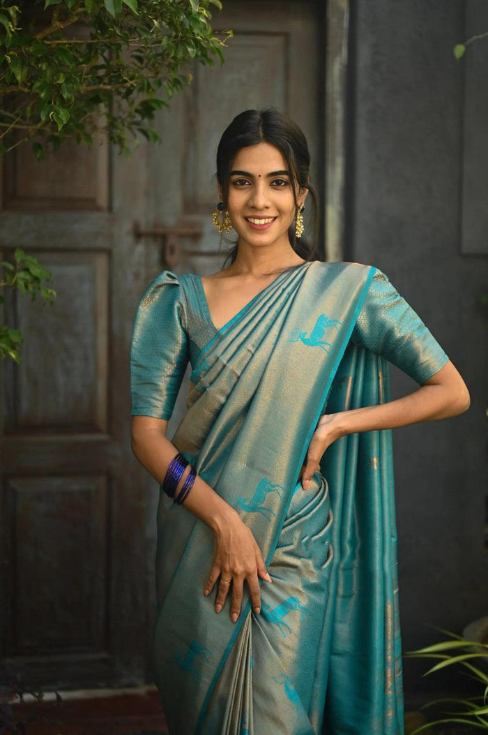 Beautiful Sky Blue Jacquard Work Silk Saree