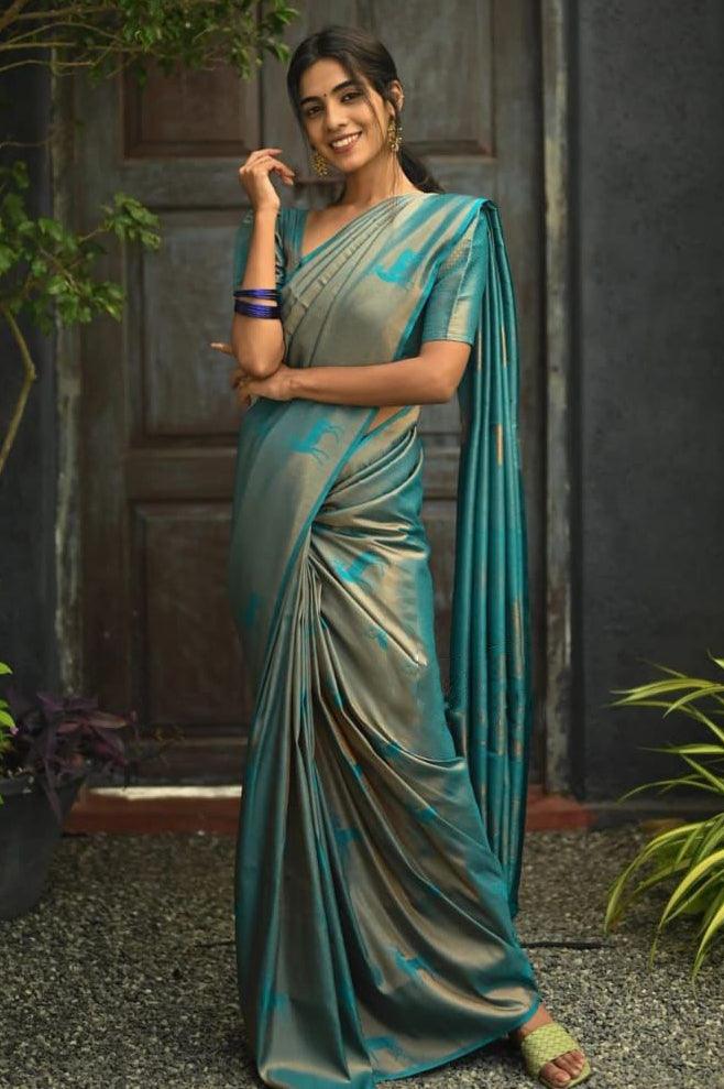 Beautiful Sky Blue Jacquard Work Silk Saree