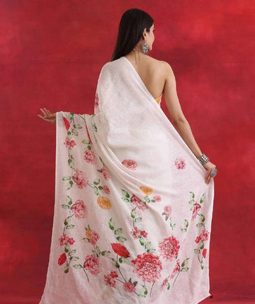 Beautiful White Digital Printed Saree