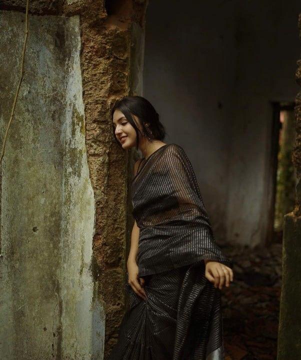 Best Combination Of black saree and silver zari