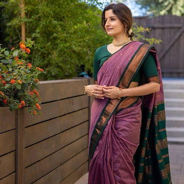 Bewitching Lavender Soft Silk Saree With Vibrant Blouse Piece