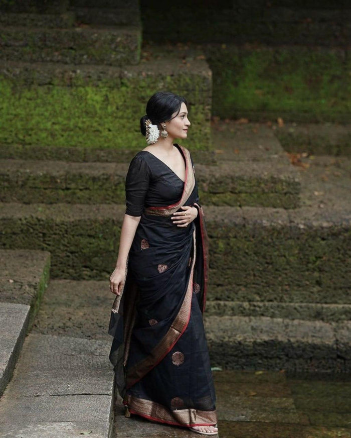 Black Banarasi Silk Saree, Wedding Wear