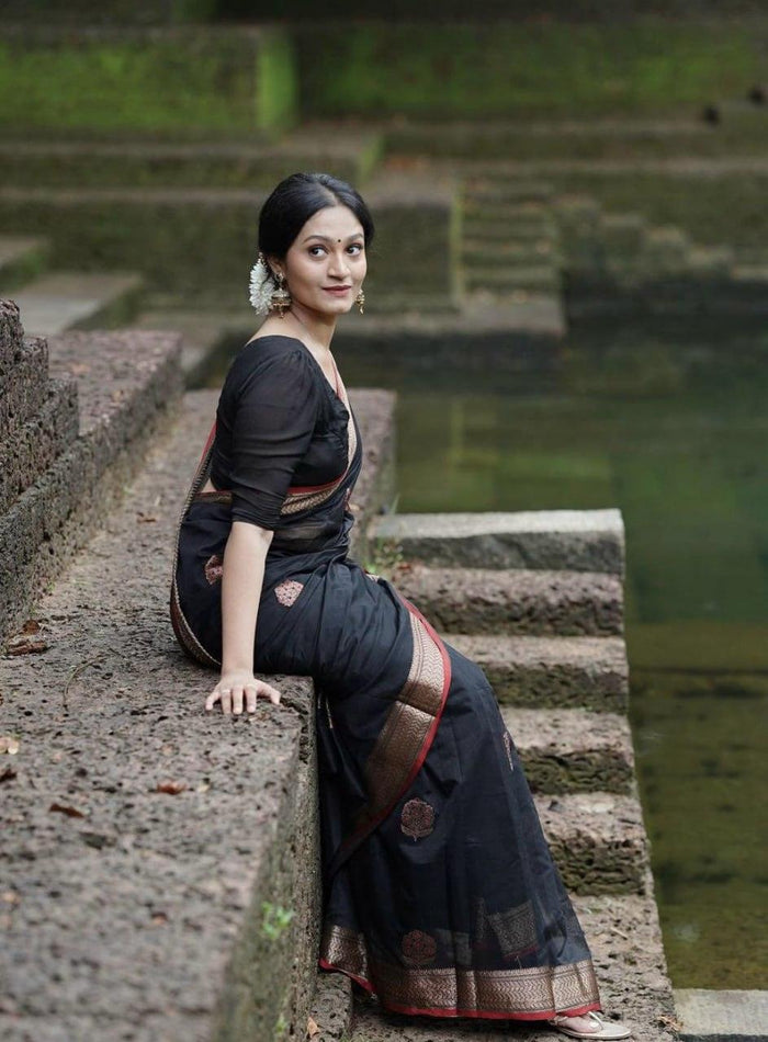 Black Banarasi Silk Saree, Wedding Wear