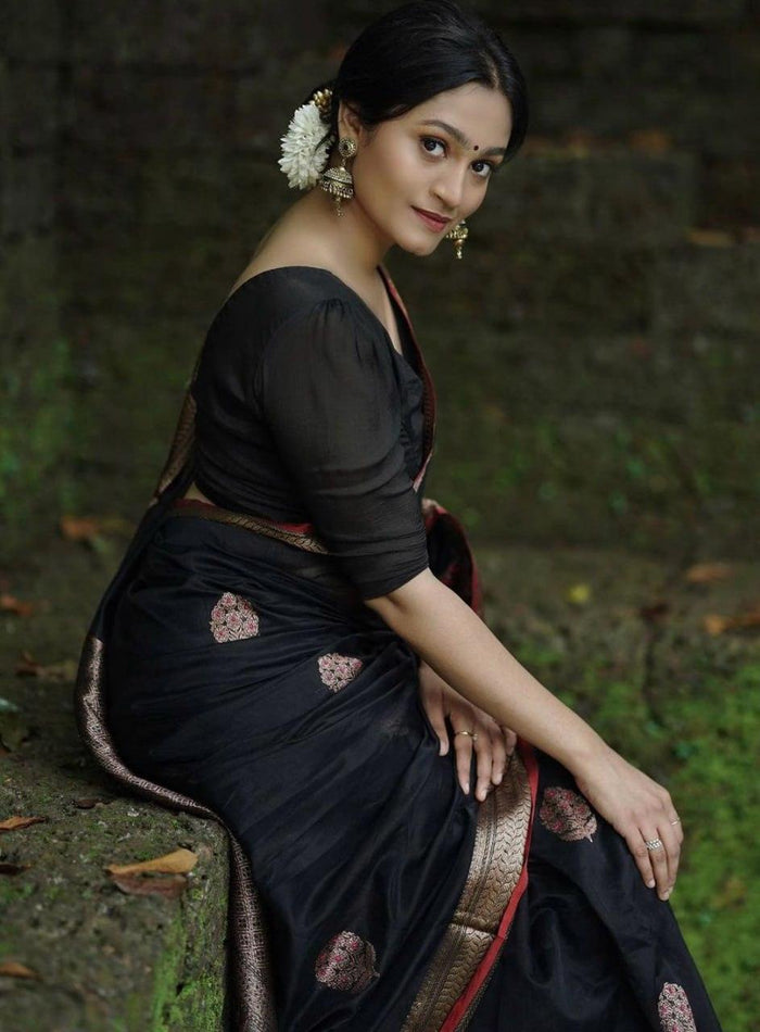 Black Banarasi Silk Saree, Wedding Wear