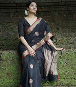 Black Banarasi Silk Saree, Wedding Wear - Ibis Fab