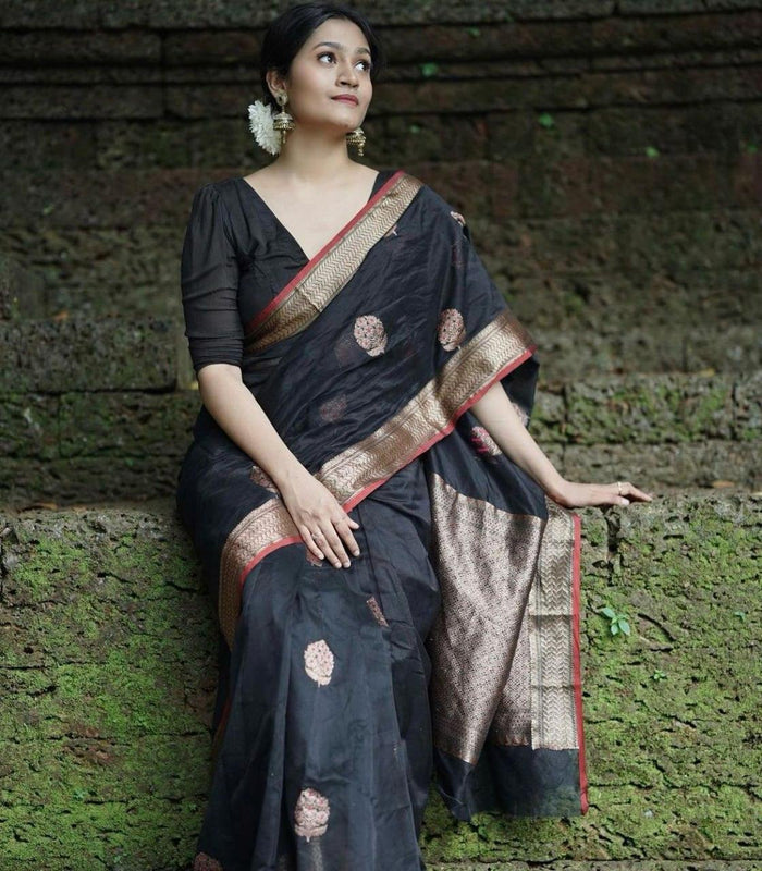 Black Banarasi Silk Saree, Wedding Wear