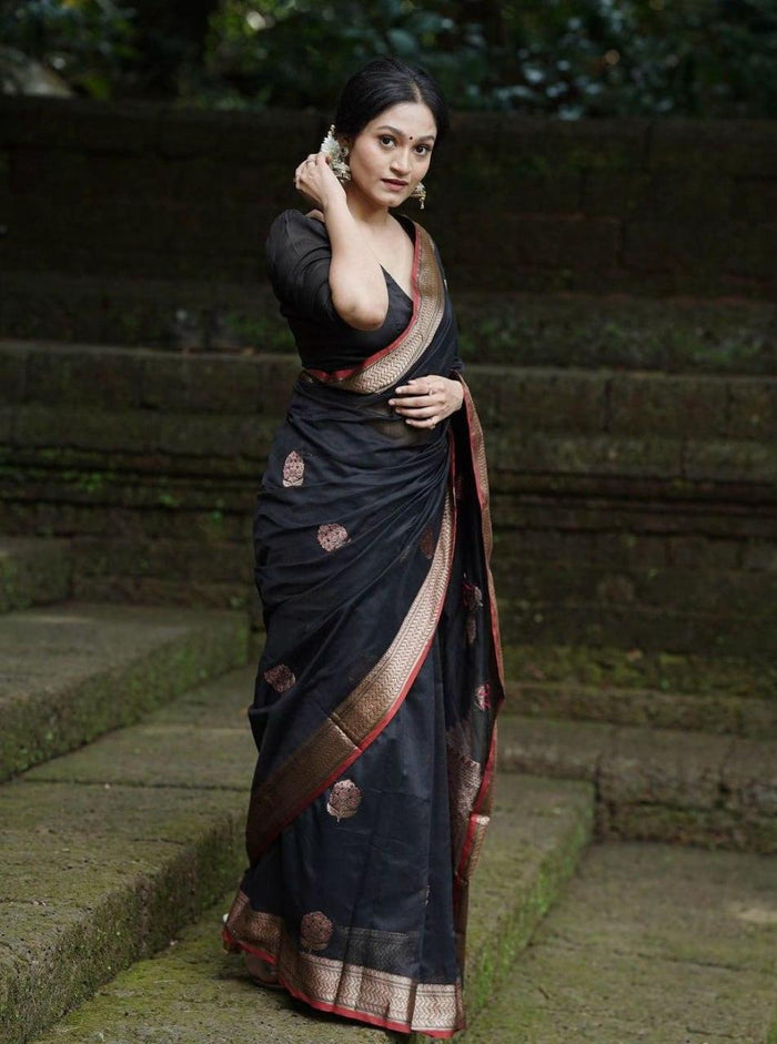 Black Banarasi Silk Saree, Wedding Wear