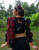 Black Bird Plain Linen Saree - Ibis Fab