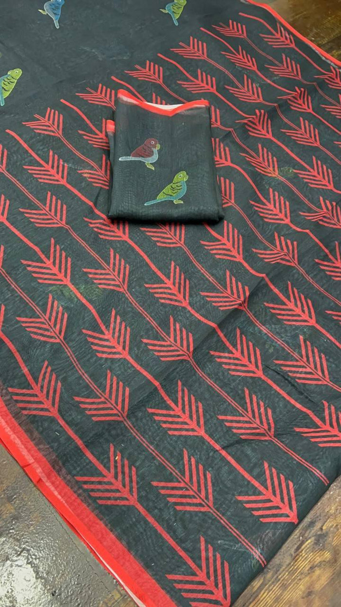 Black Bird Plain Linen Saree
