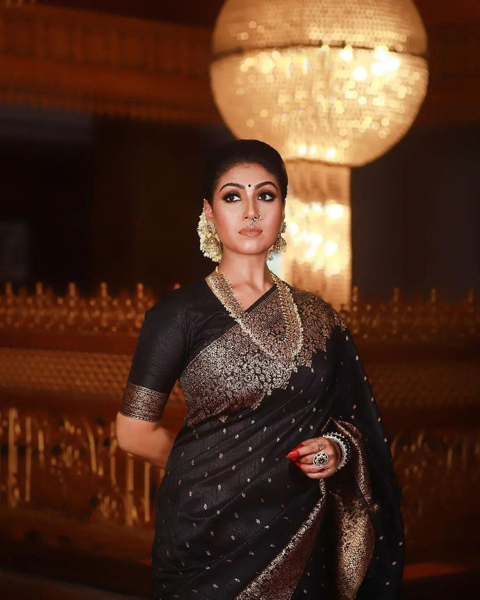 Black Soft Banarasi Silk Saree