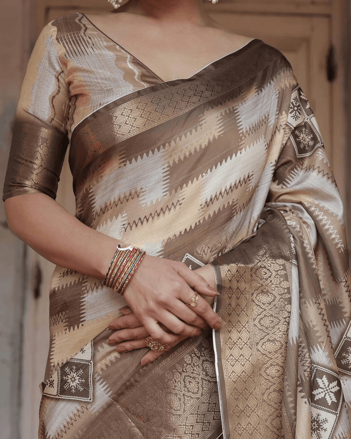 Blissful Multi Colored Jacquard Silk Saree