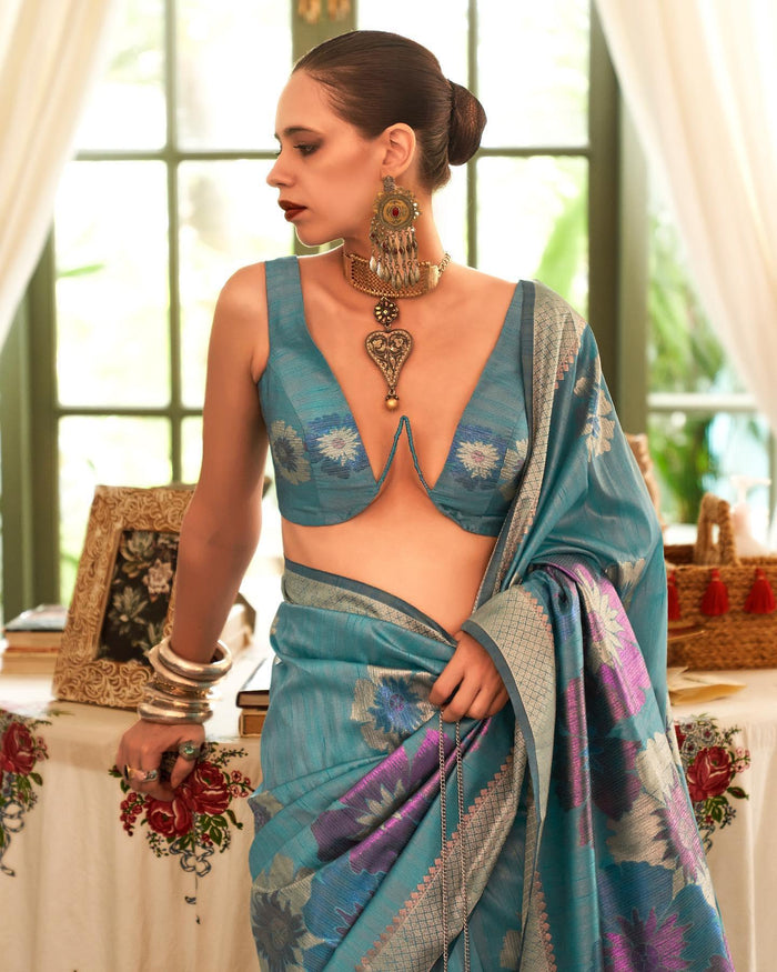 Blue Bollywood Style Silk Saree