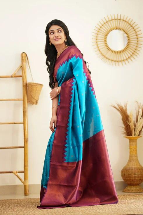 Blue Jacquard Work Soft Lichi Silk Saree - Ibis Fab