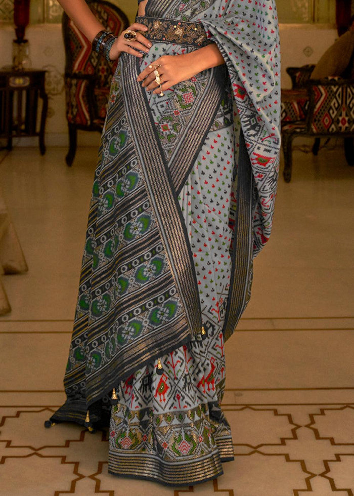 Breathtaking Gray Colored Printed Pure Soft Silk Saree