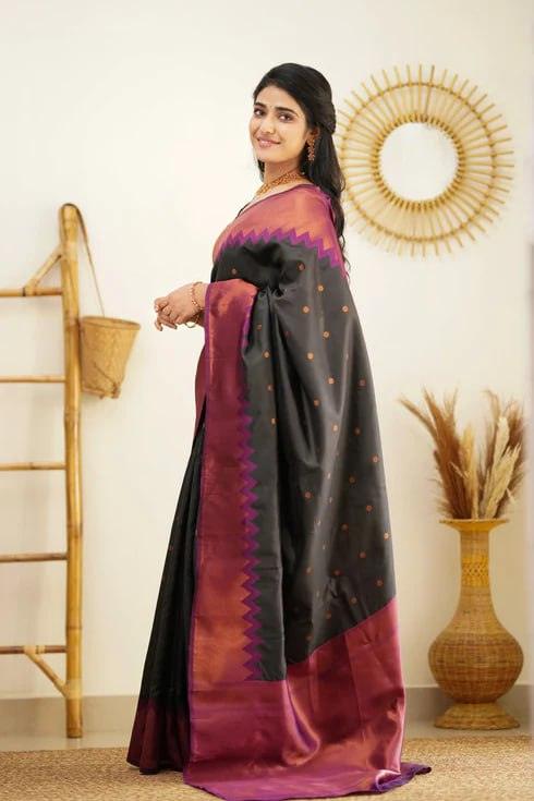 Brown Jacquard Work Soft Lichi Silk Saree - Ibis Fab