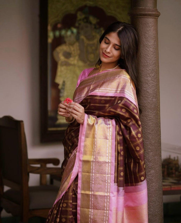 Brown Soft Silk Saree With Jubilant Blouse Piece
