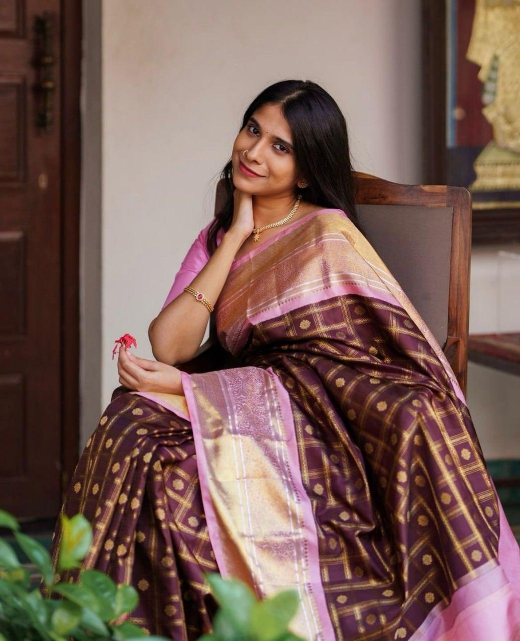 Brown Soft Silk Saree With Jubilant Blouse Piece - Ibis Fab