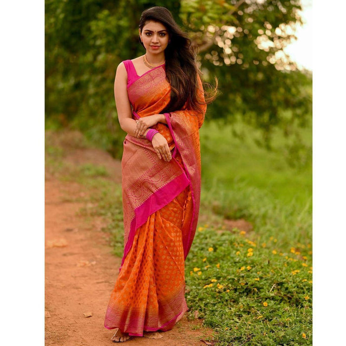 Contrast Border Banarasi Pure Silk Saree