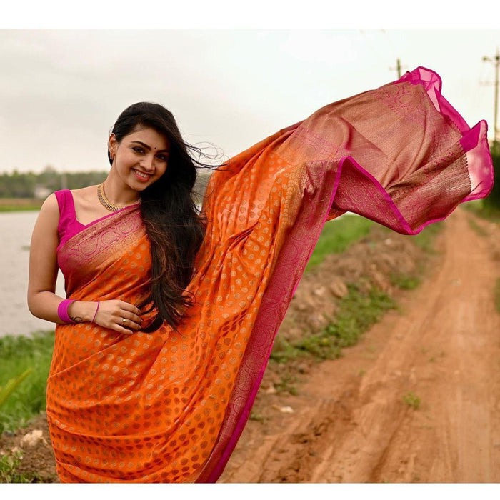 Contrast Border Banarasi Pure Silk Saree