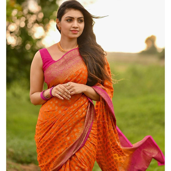 Contrast Border Banarasi Pure Silk Saree