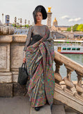 Delightful Gray Colored Printed Pure Soft Silk Saree