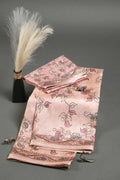 Delightful Peach Colored Cotton Linen Designer Printed Saree