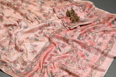 Delightful Peach Colored Cotton Linen Designer Printed Saree - Ibis Fab