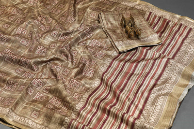 Demanding Golden Colored Cotton Linen Designer Printed Saree - Ibis Fab